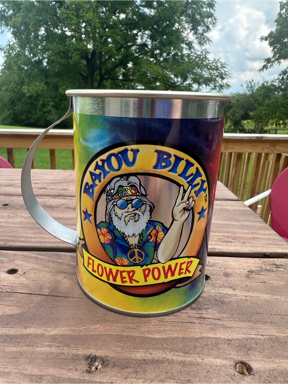 Bayou Billy Tin Flower Power Rainbow Party Mug